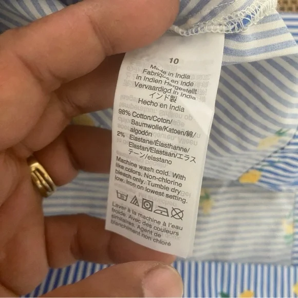 J.Crew Lemon Print Shirt Dress Blue Striped Sleeveless Belted Summer Size 10 - Picture 7 of 10